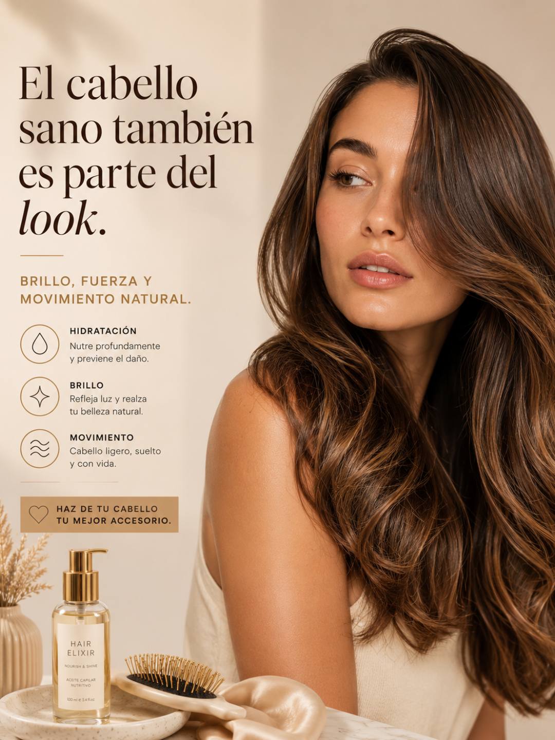 El cabello sano también es parte del look.